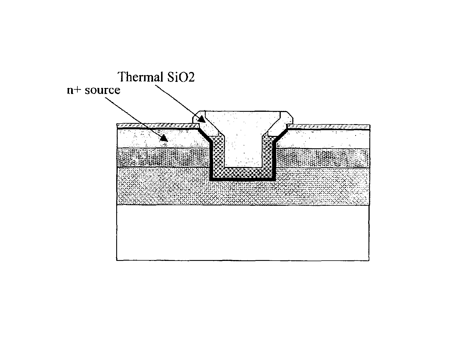 Fabrication process of a trench gate power MOS transistor with scaled channel