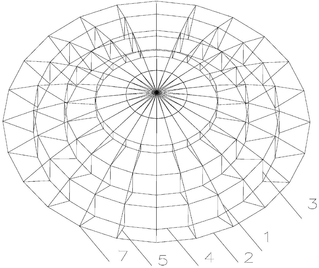 Suspendome structure with zero bending moment and equiaxial force and calculating method thereof