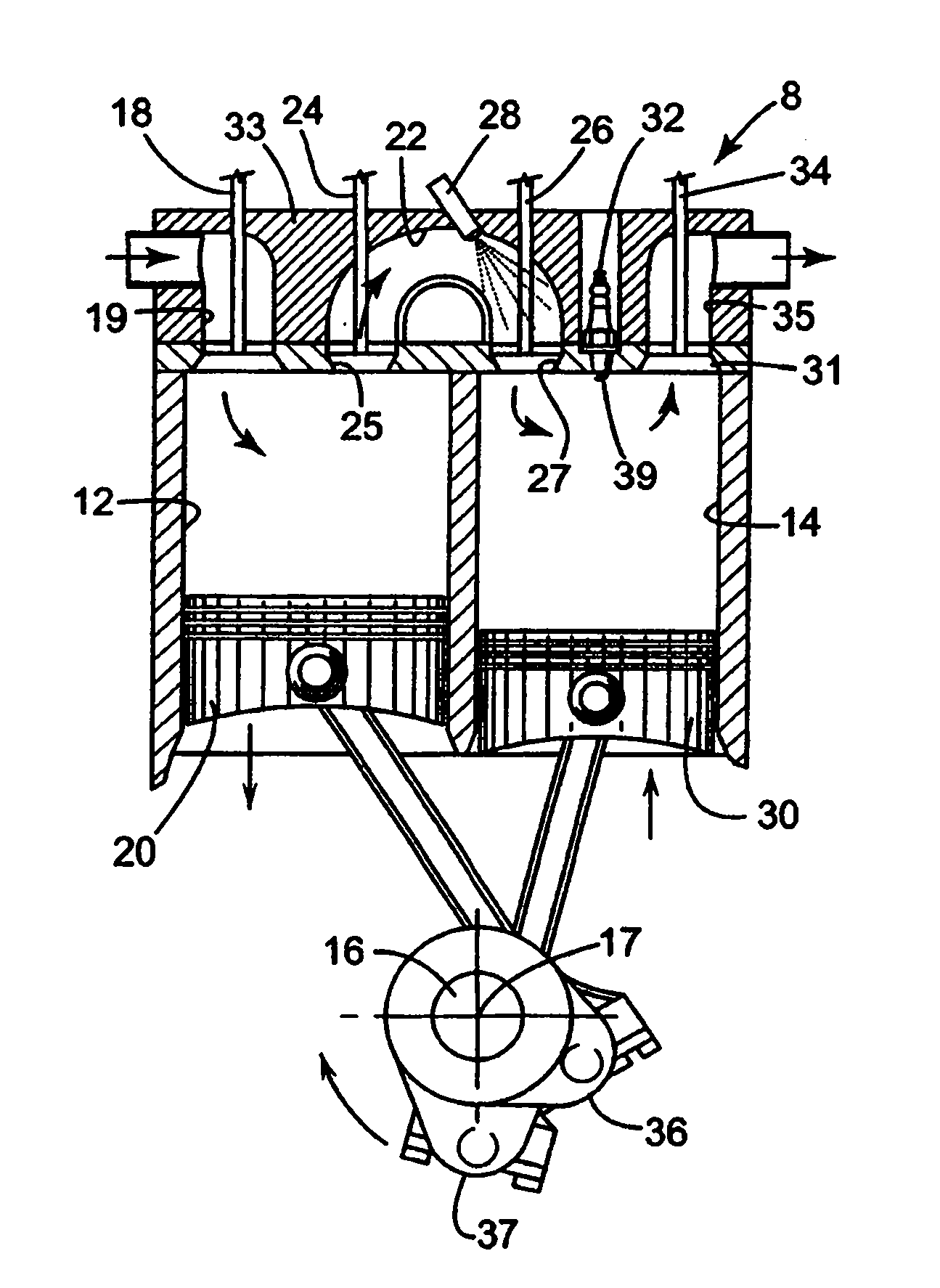 Split-cycle engine with dual spray targeting fuel injection