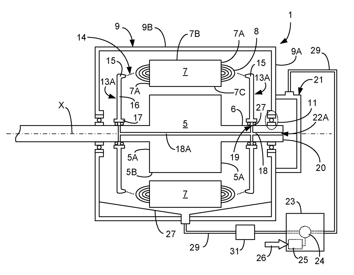 Method and device for liquid cooling of electric motor