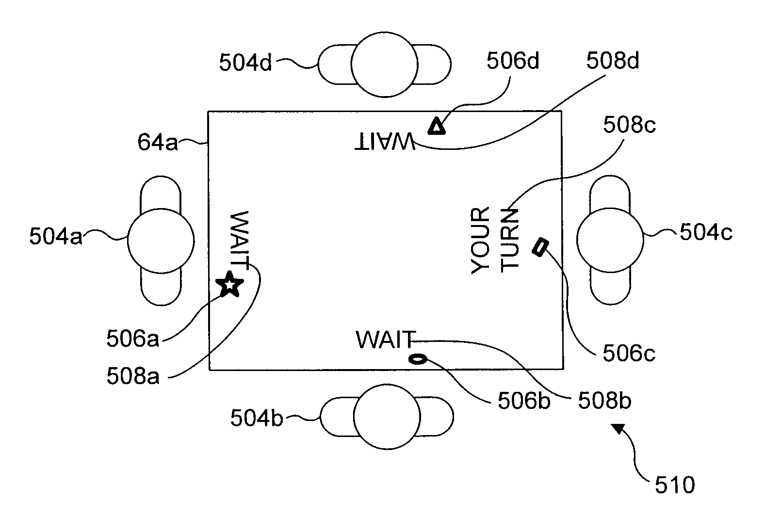 Orienting information presented to users located at different sides of a display surface