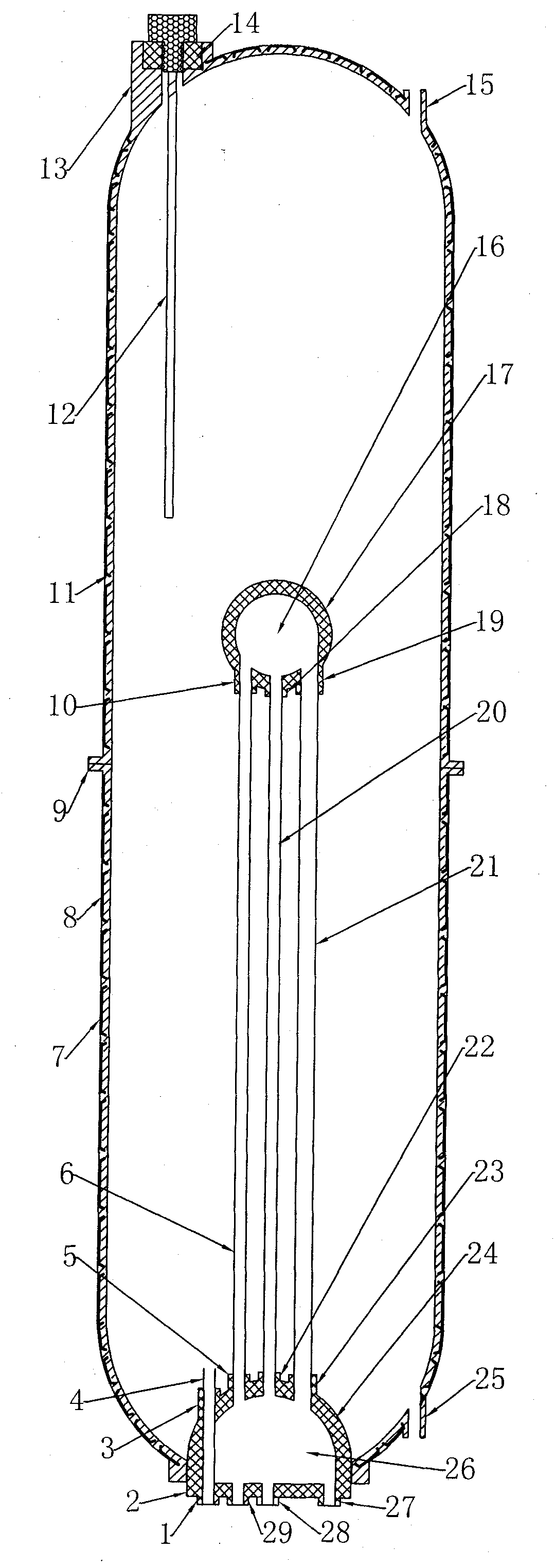 Bulb tube type full-plastic pressure-bearing dual cycle inner container