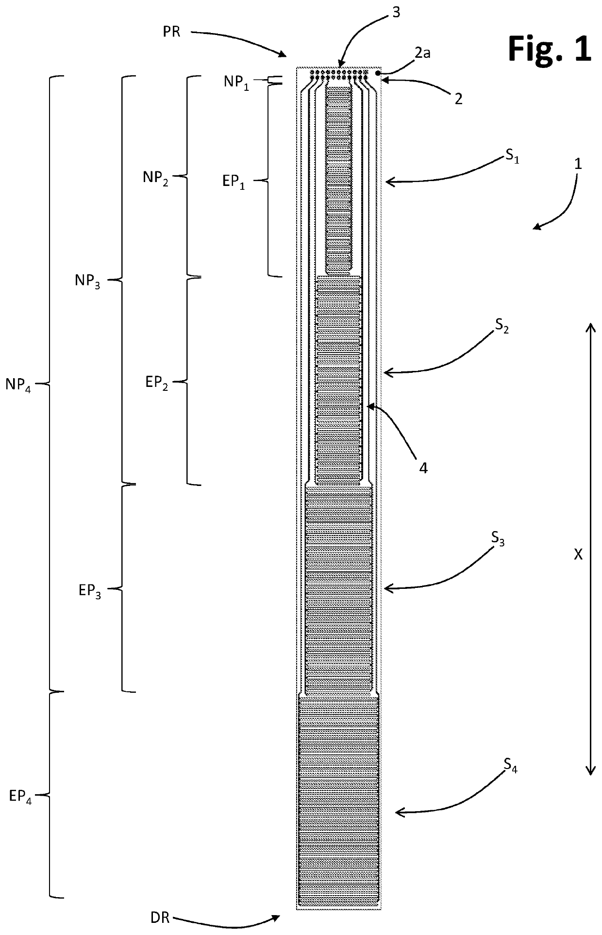 A capacitive sensor for detection of the level of a medium