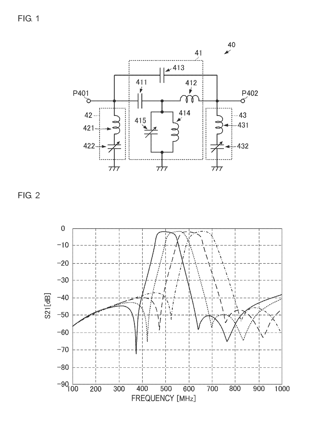 Frequency-variable lc filter and high-frequency front end circuit