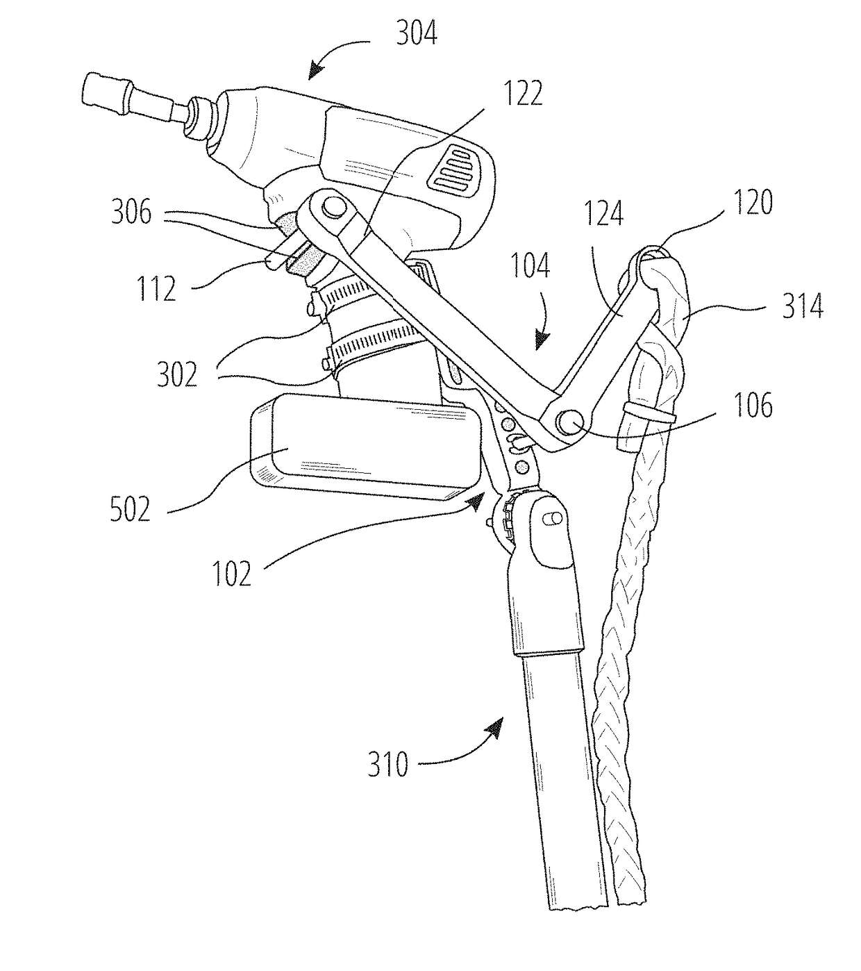 Power tool adapter for remotely actuating a power tool mounted on an end of a hot stick using an insulating pull-rope