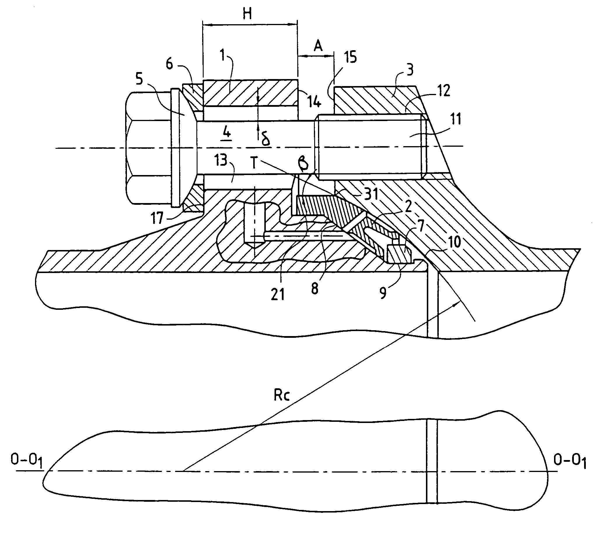 Flanged coupling device with a static ball-and-socket joint