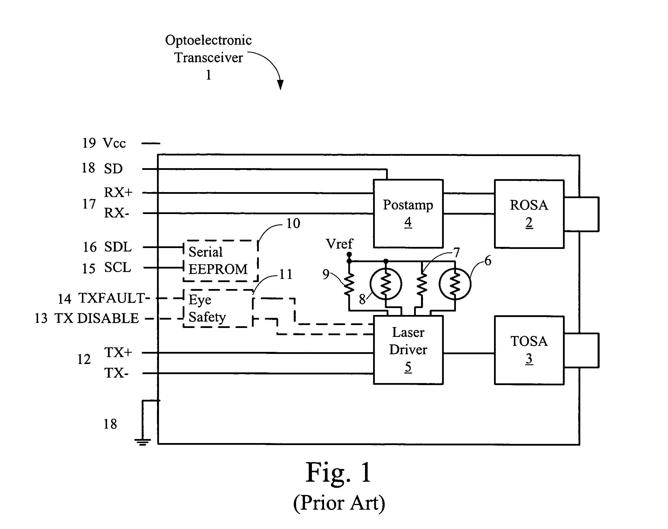 Optical transceiver and host adapter with memory mapped monitoring circuitry