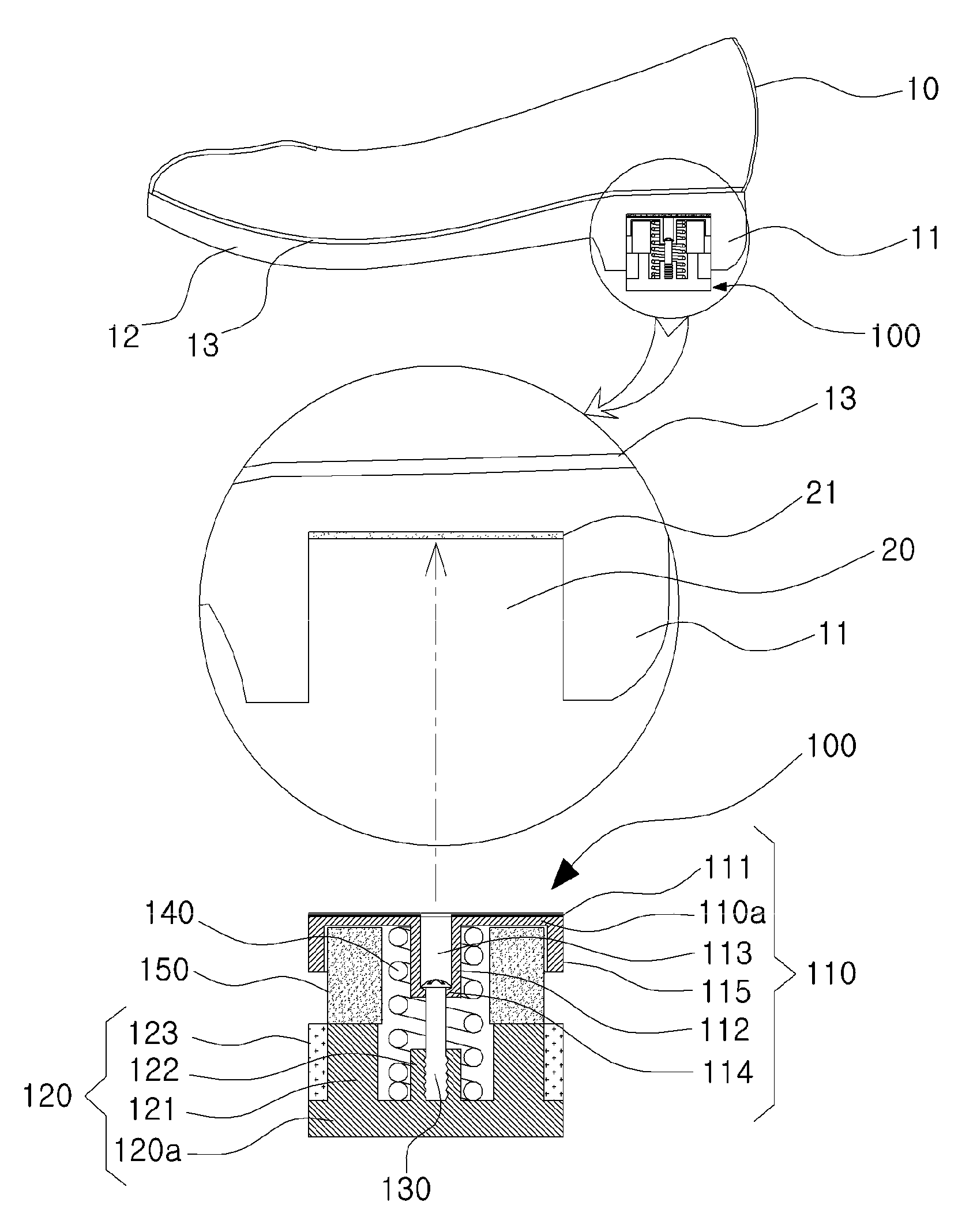 Shoe having detachable cushioning member