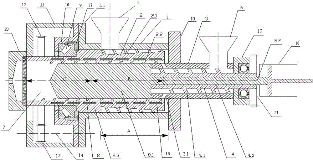 Short-screw double material extruding machine