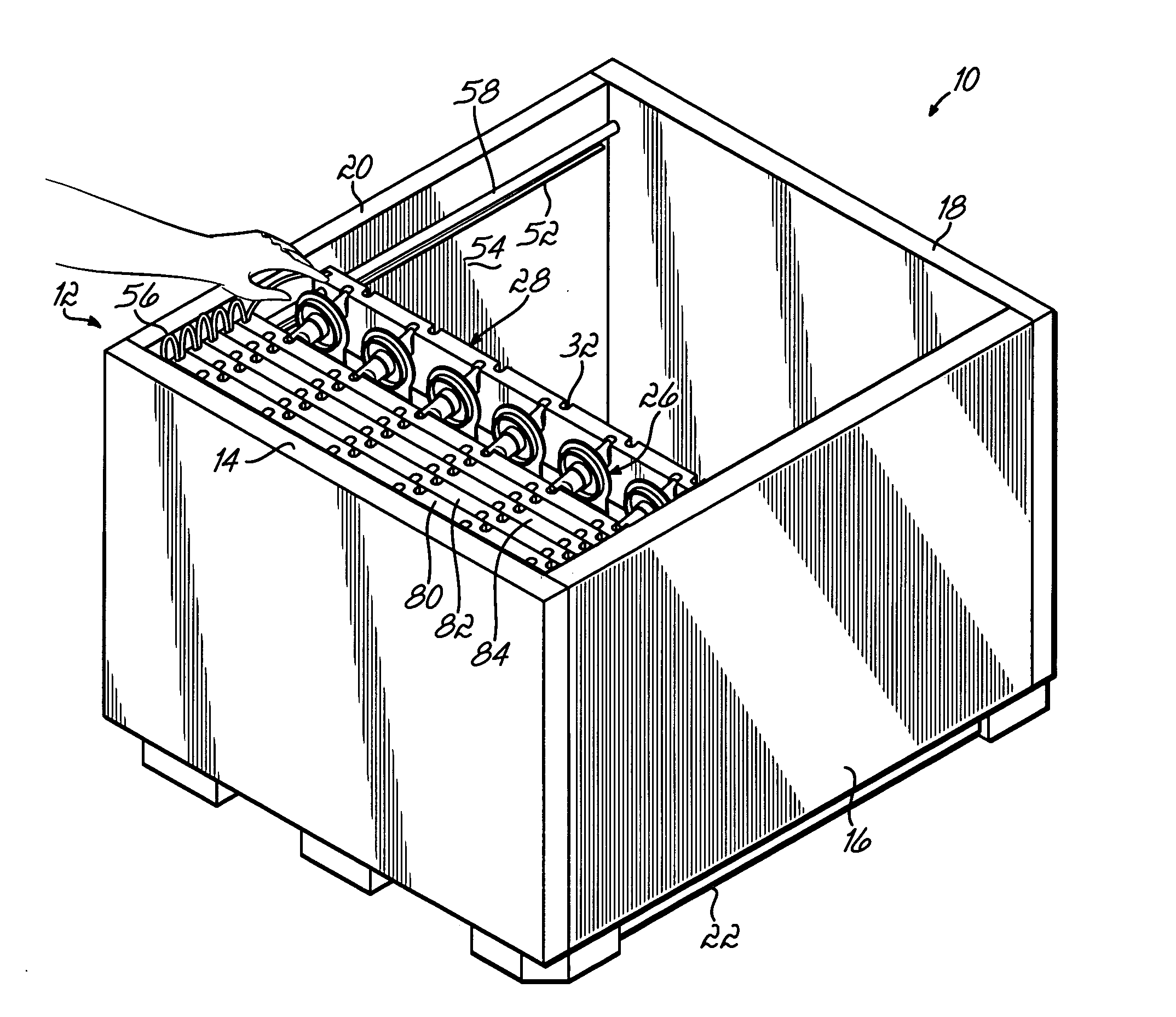 Container having sliding support members