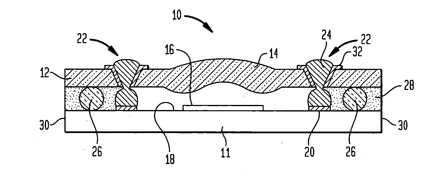 Package having integral lens and wafer-scale fabrication method therefor