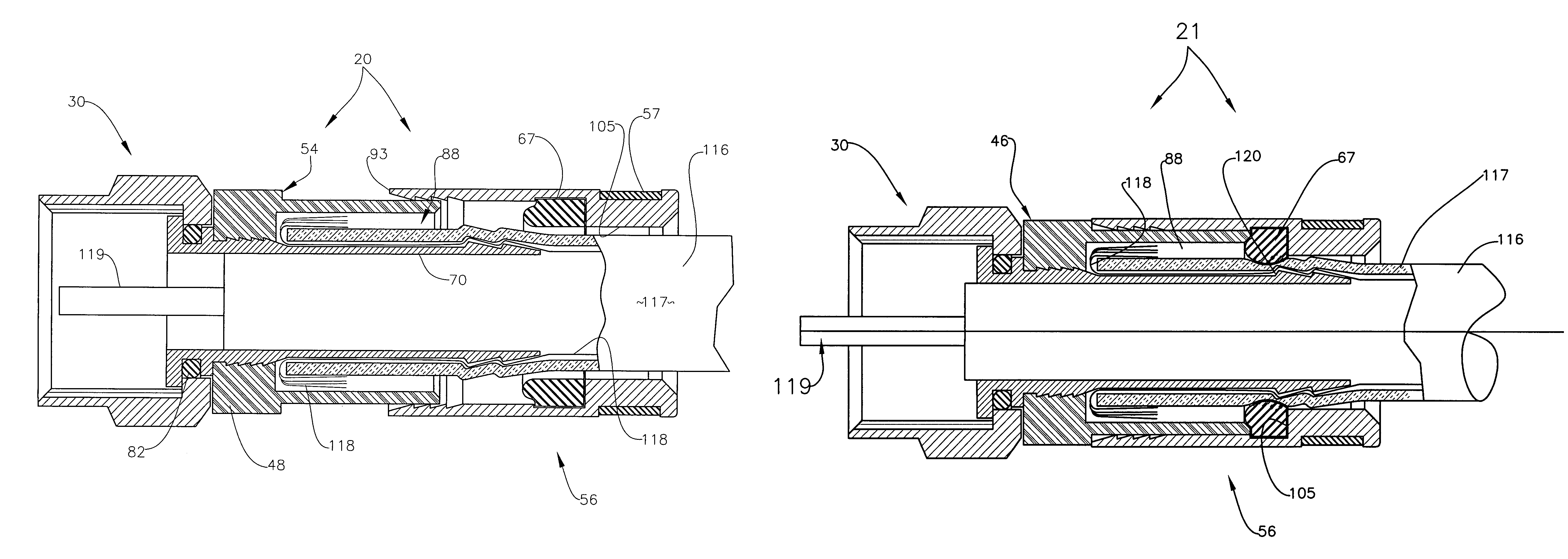 Sealed compression type coaxial cable F-connectors