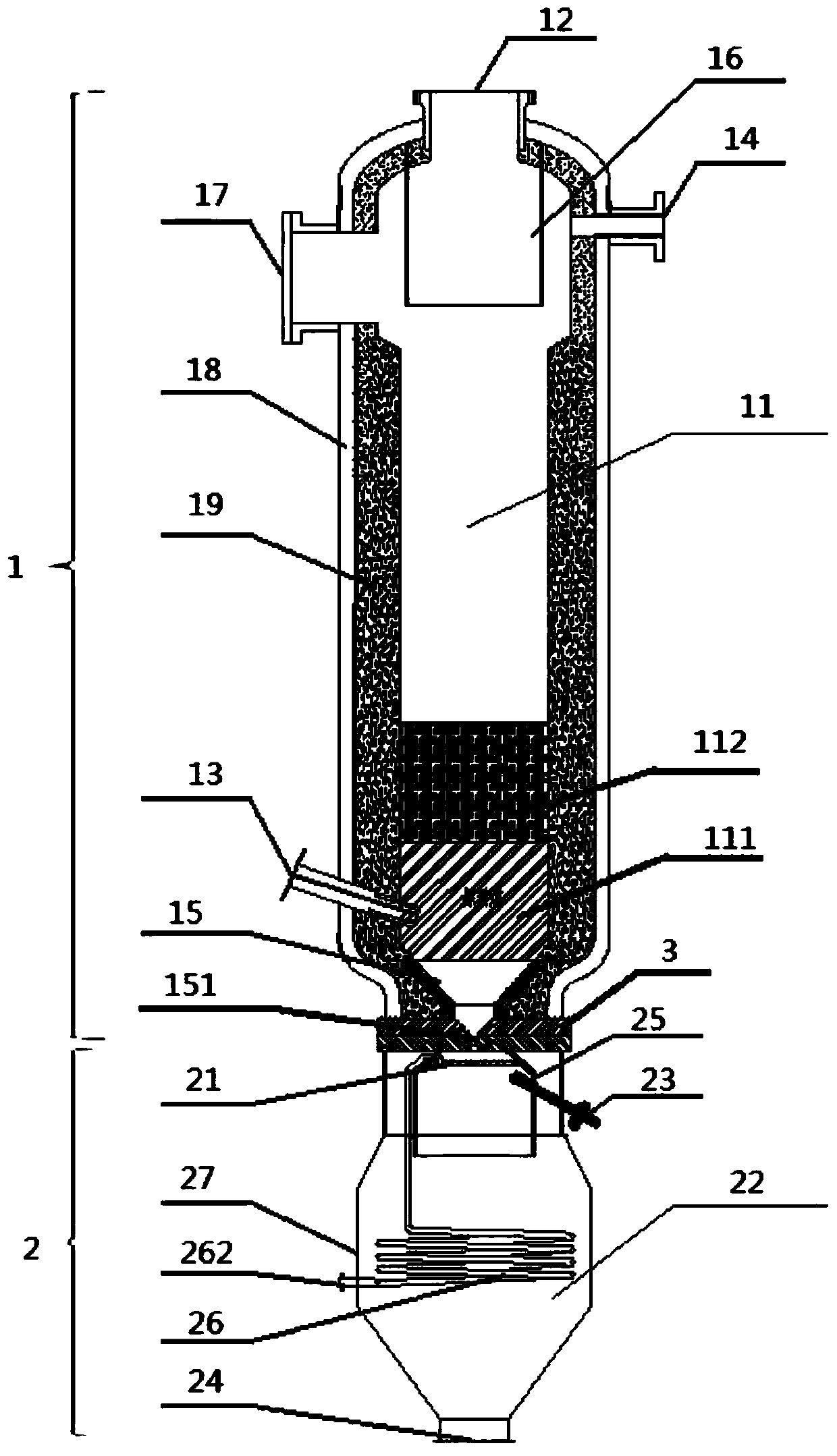 Gasification reduction device and method for co-production of yellow phosphorus and synthesis gas