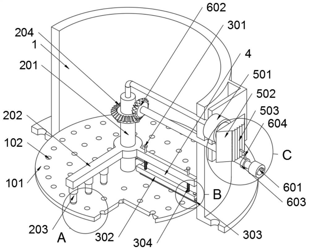 Driving rotary sludge scraping device of filtered sludge treatment system