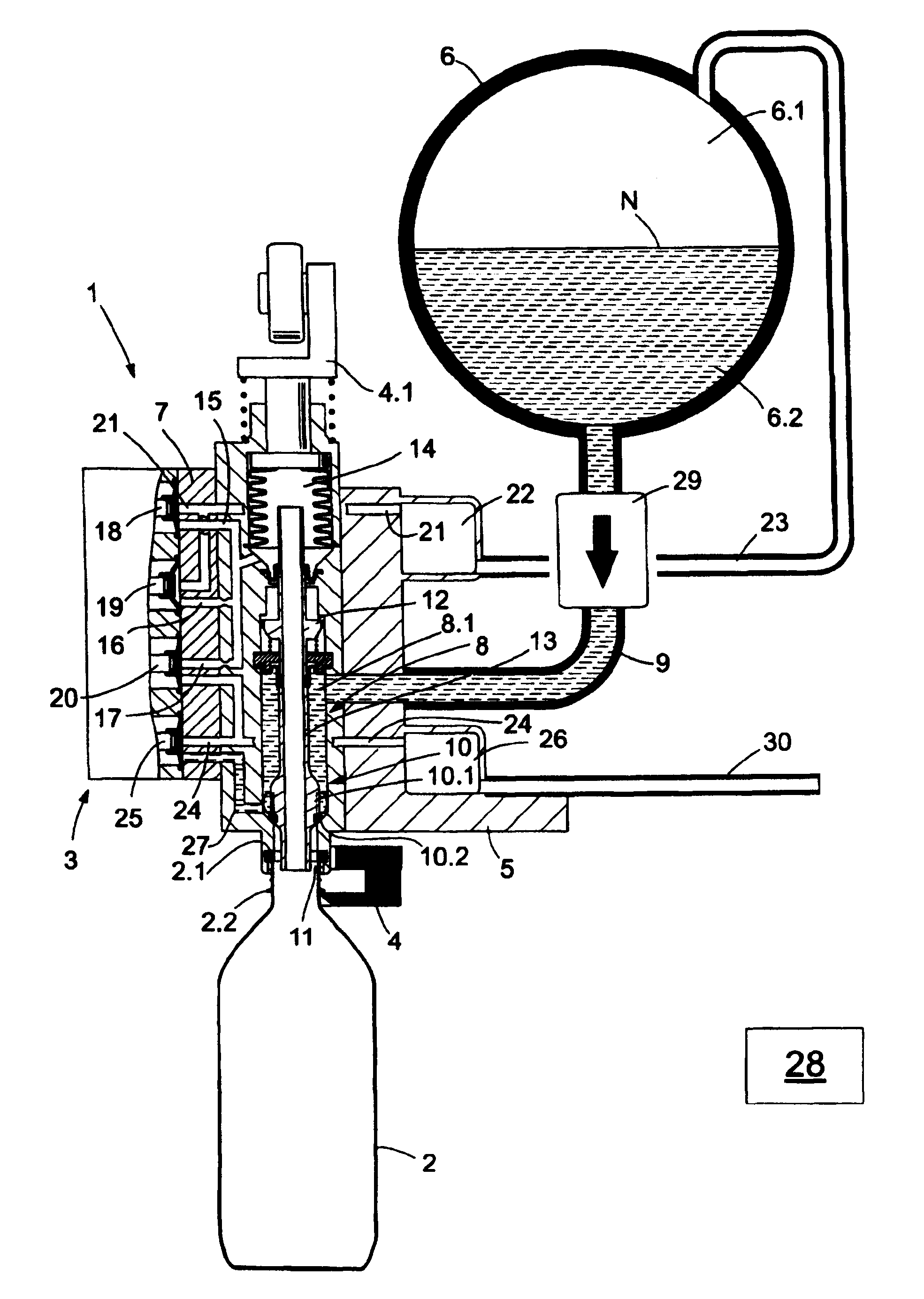 Filling system for hot filling of beverage bottles or containers in a bottle or container filling plant