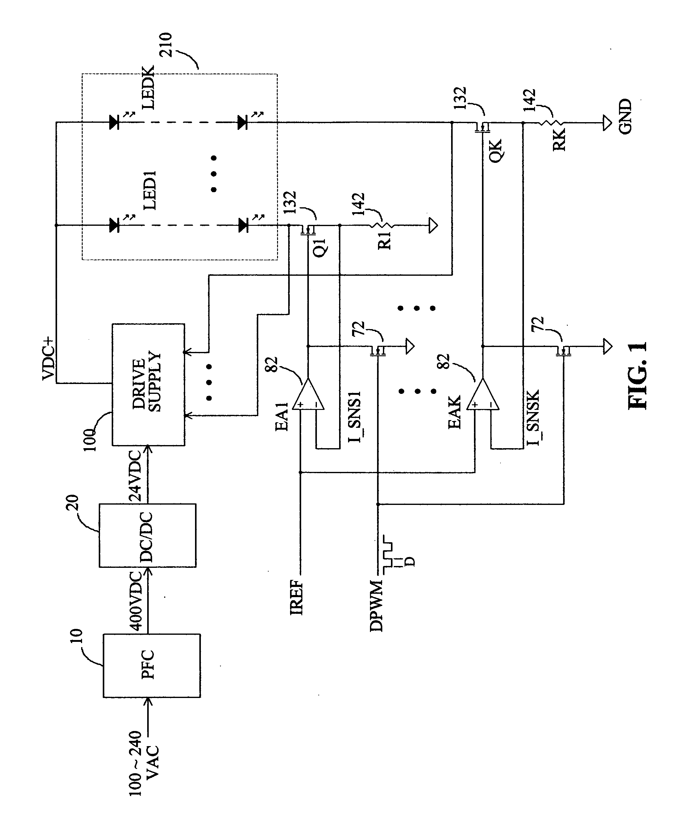 High efficiency drive method for driving LED devices