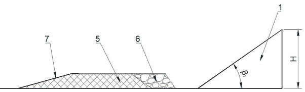 Strip mine waste dump with ecological step slope structure