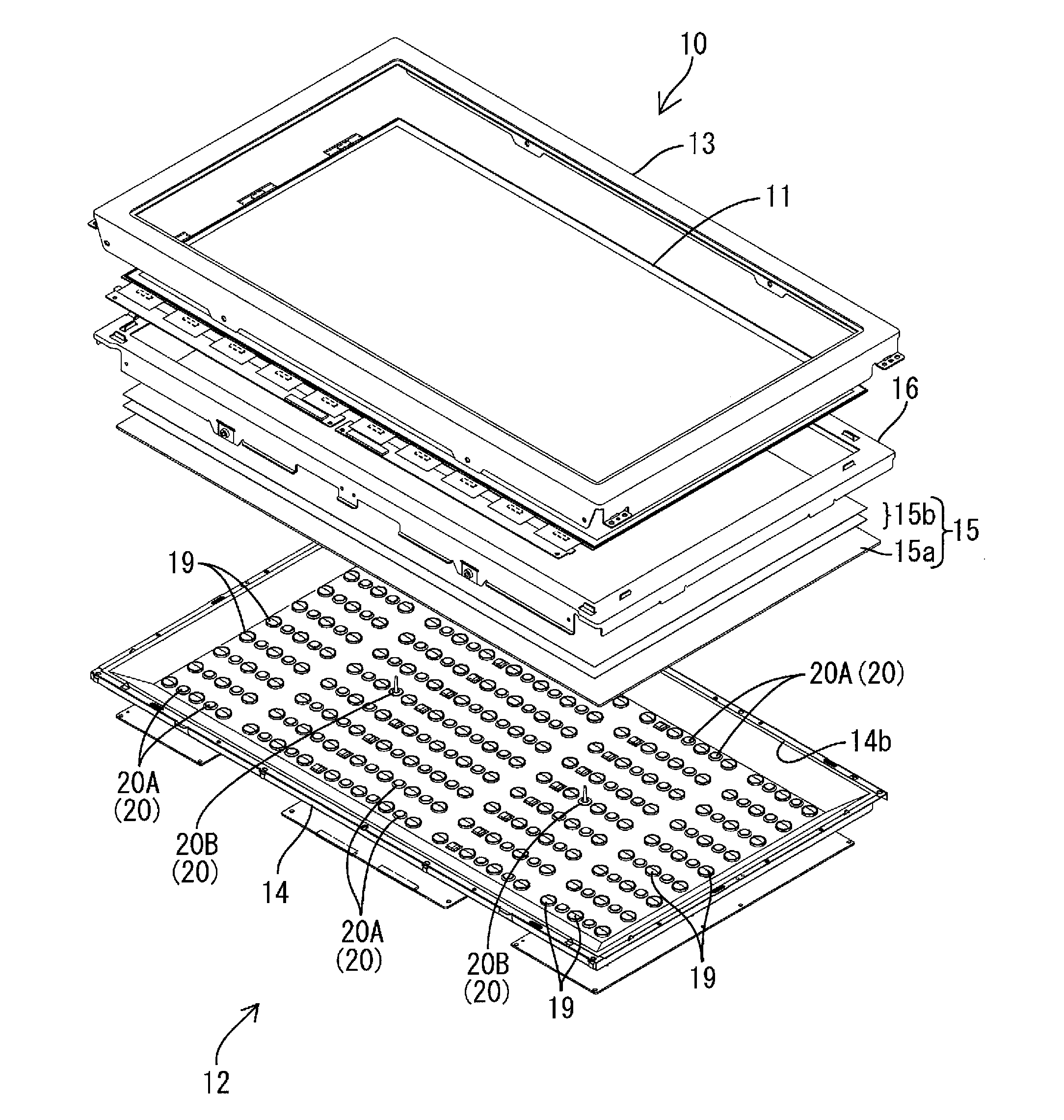 Lighting device, display device and television receiver