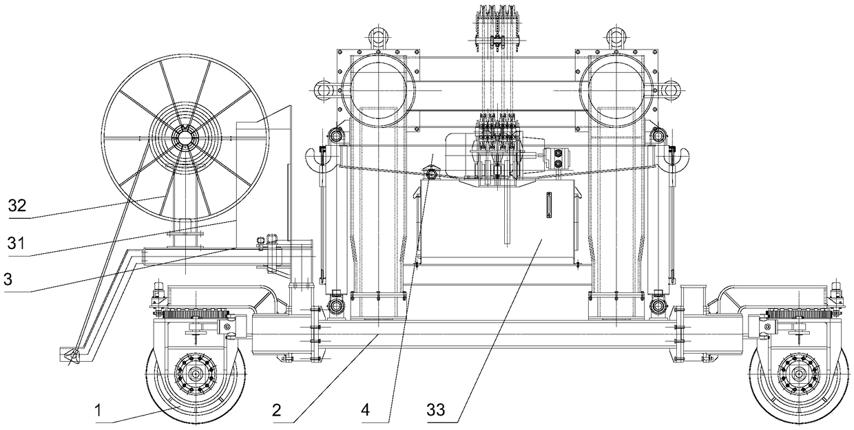 Tire type tunnel track laying crane and construction method