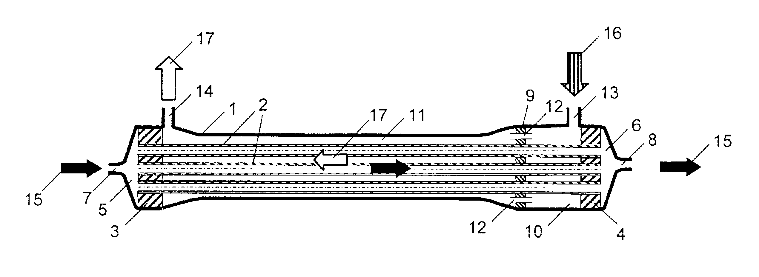 Membrane module for the hemodiafiltration with integrated pre- or postdilution of the blood