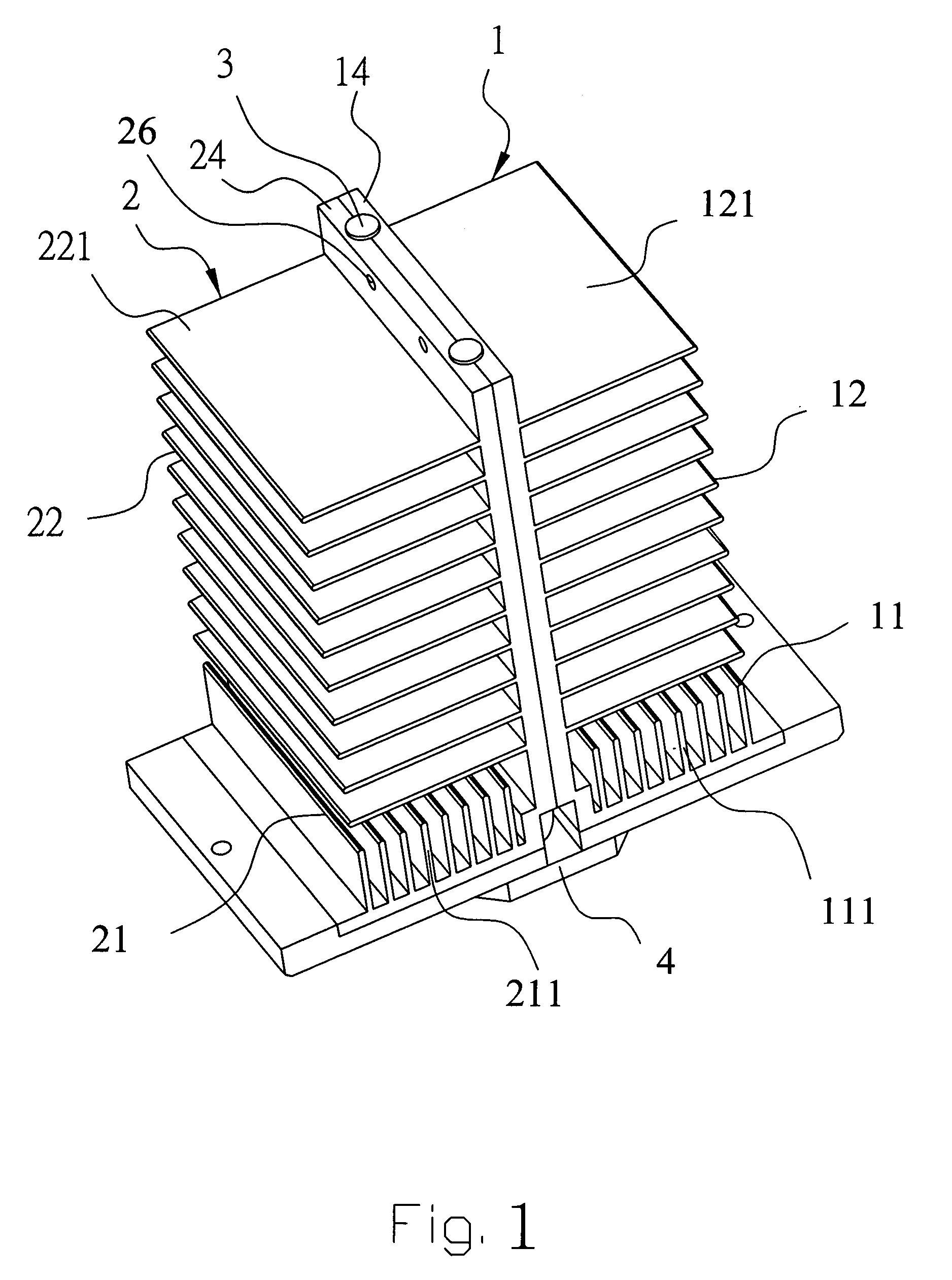 Symmetrical heat sink module with a heat pipe for spreading of heat