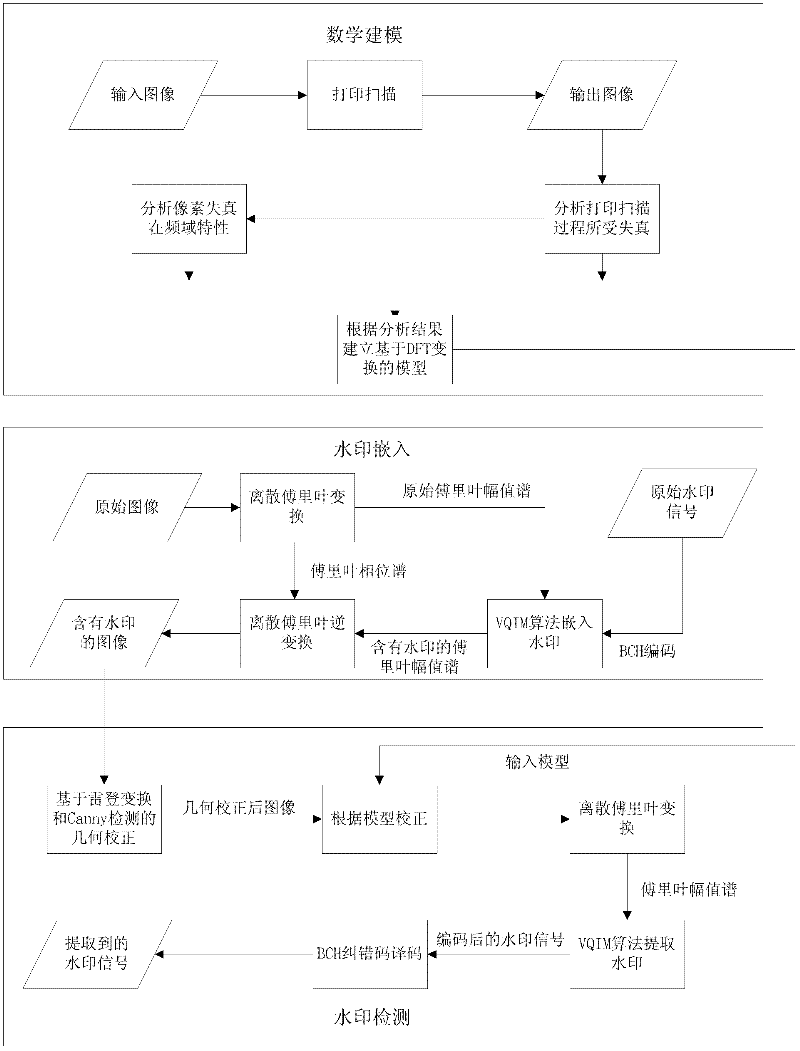 Certificate anti-counterfeiting digital watermarking processing method based on mathematical modelling