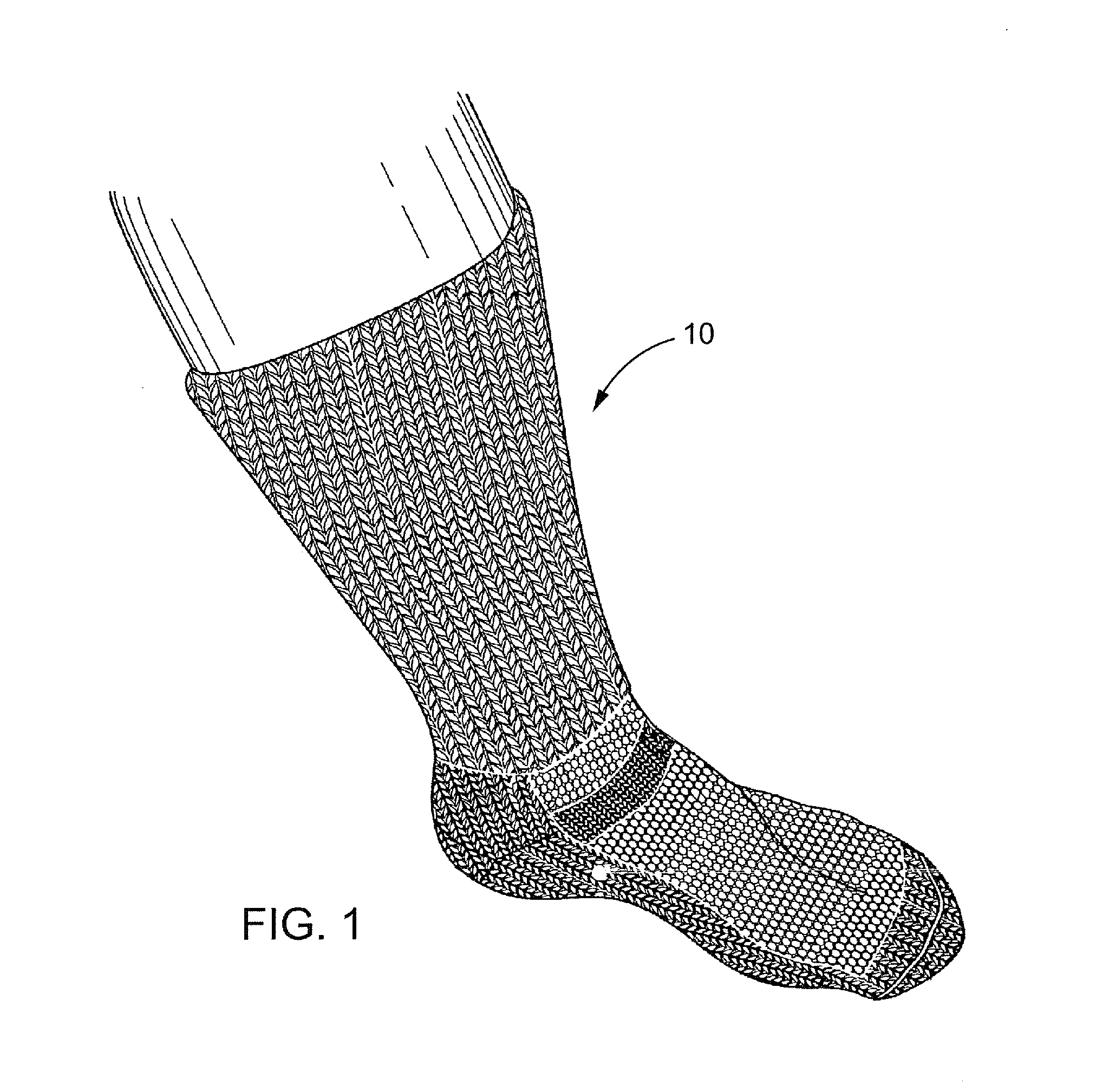 Sock for treatment of foot and leg wounds, methods of use and manufacture