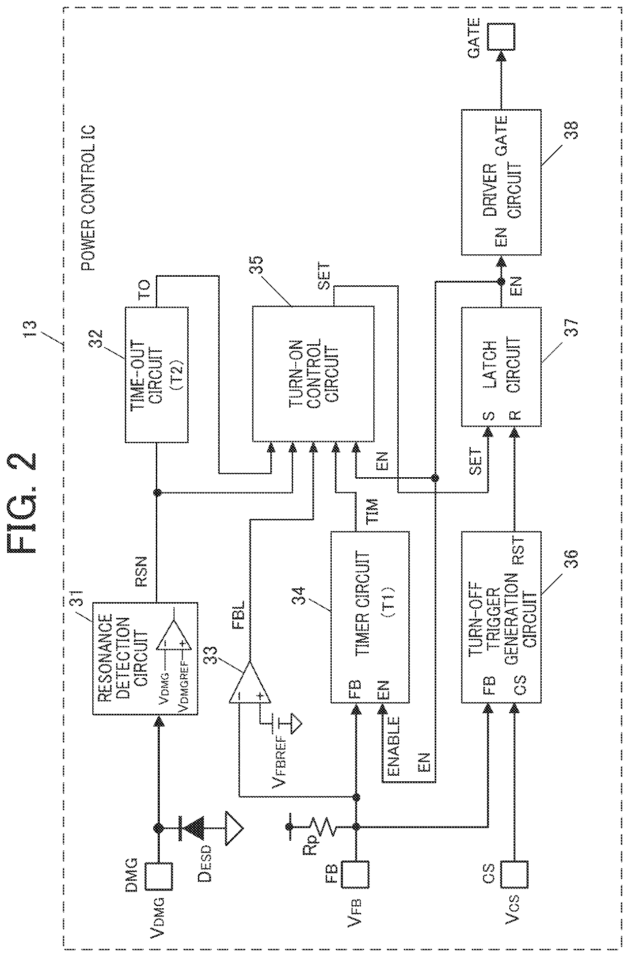 Resonance voltage attenuation detection circuit, semiconductor device for switching power, and switching power supply