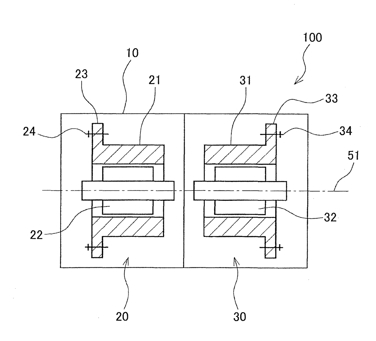 Drive device for electric vehicle with respective motor generators having a coprime number of fasteners relative to each other