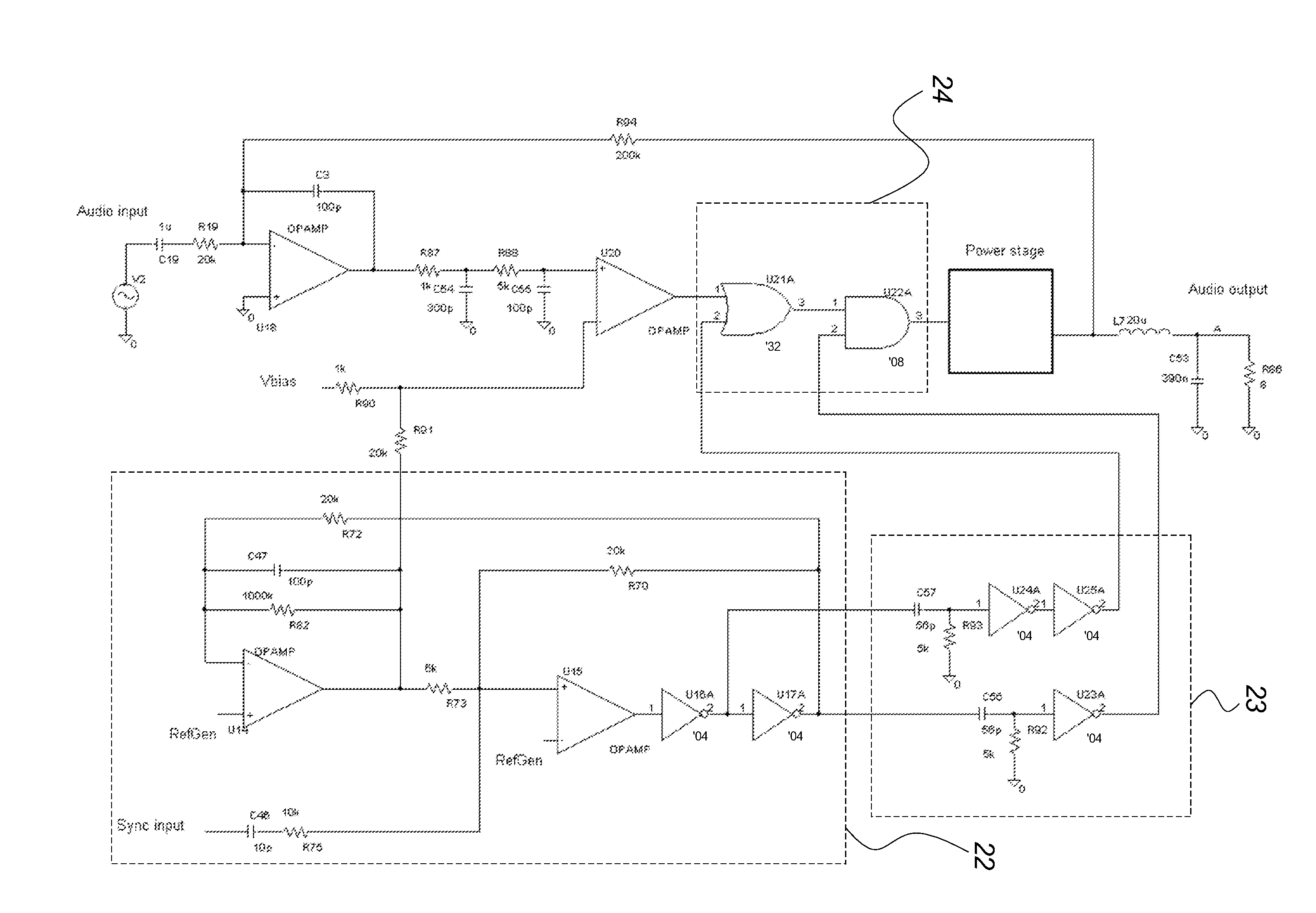 Self-oscillating modulator with improved synchronisation and pwm cycle constraints