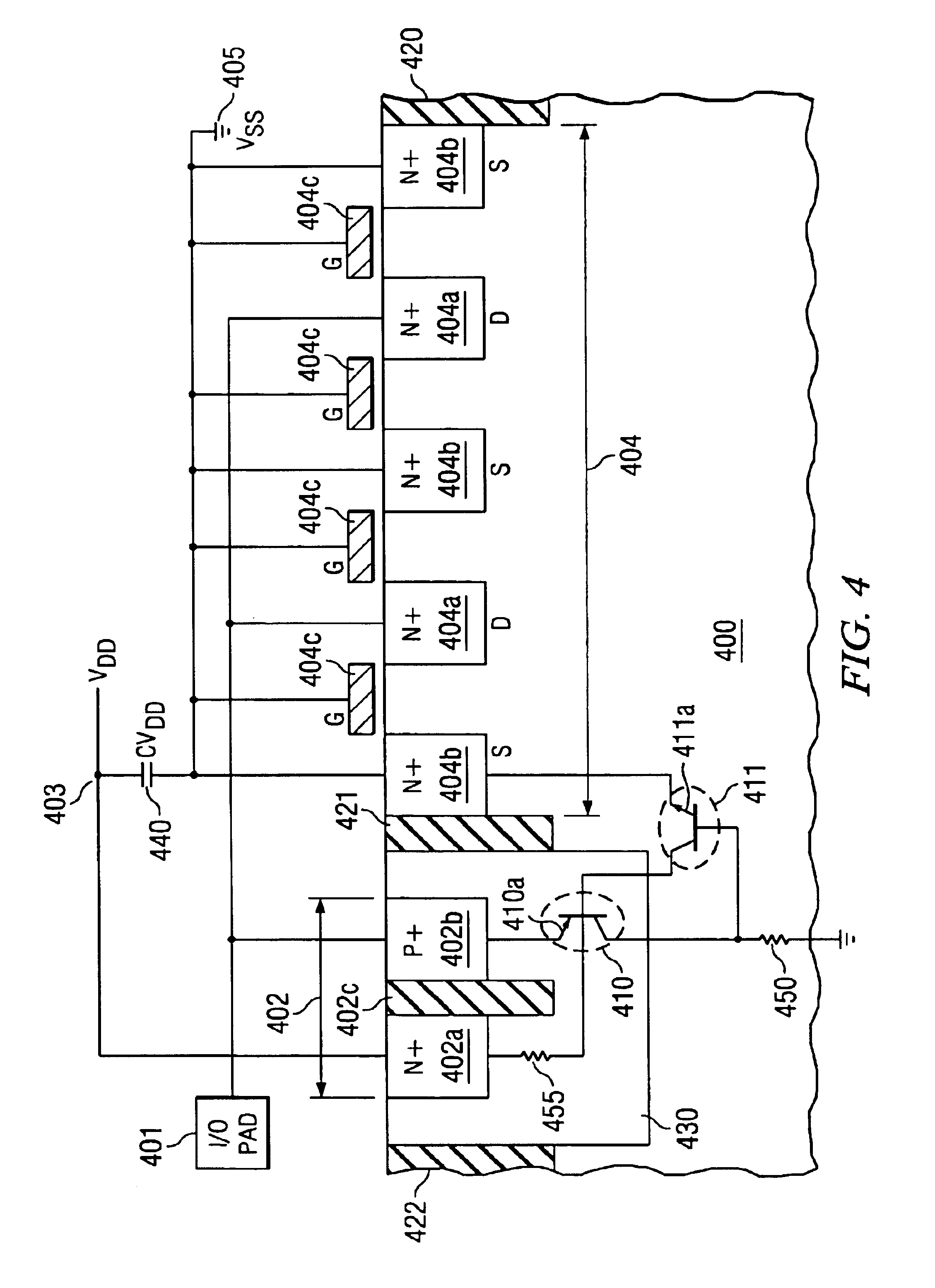 Efficient ESD protection with application for low capacitance I/O pads