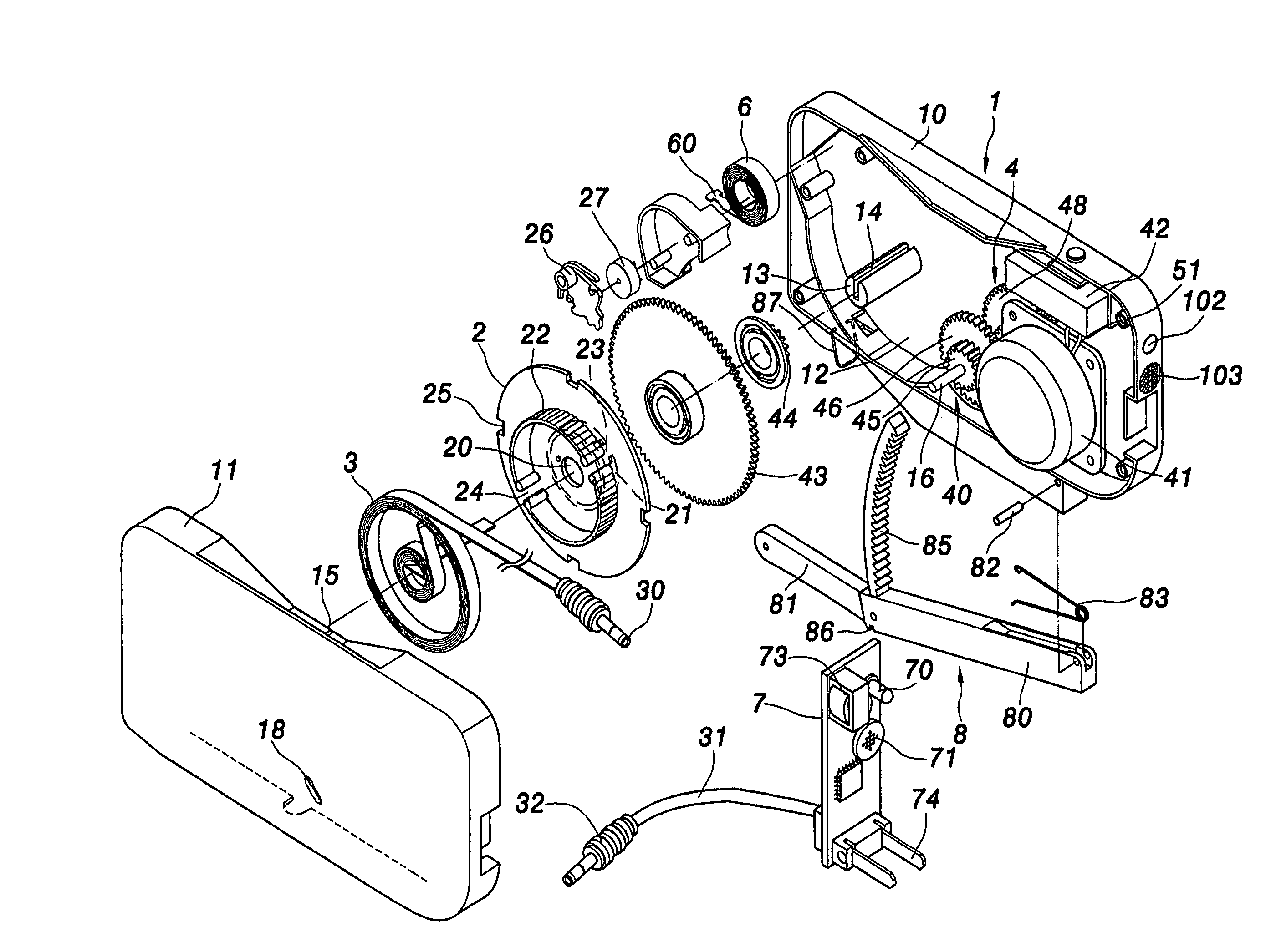 Cord reel box with recharging unit