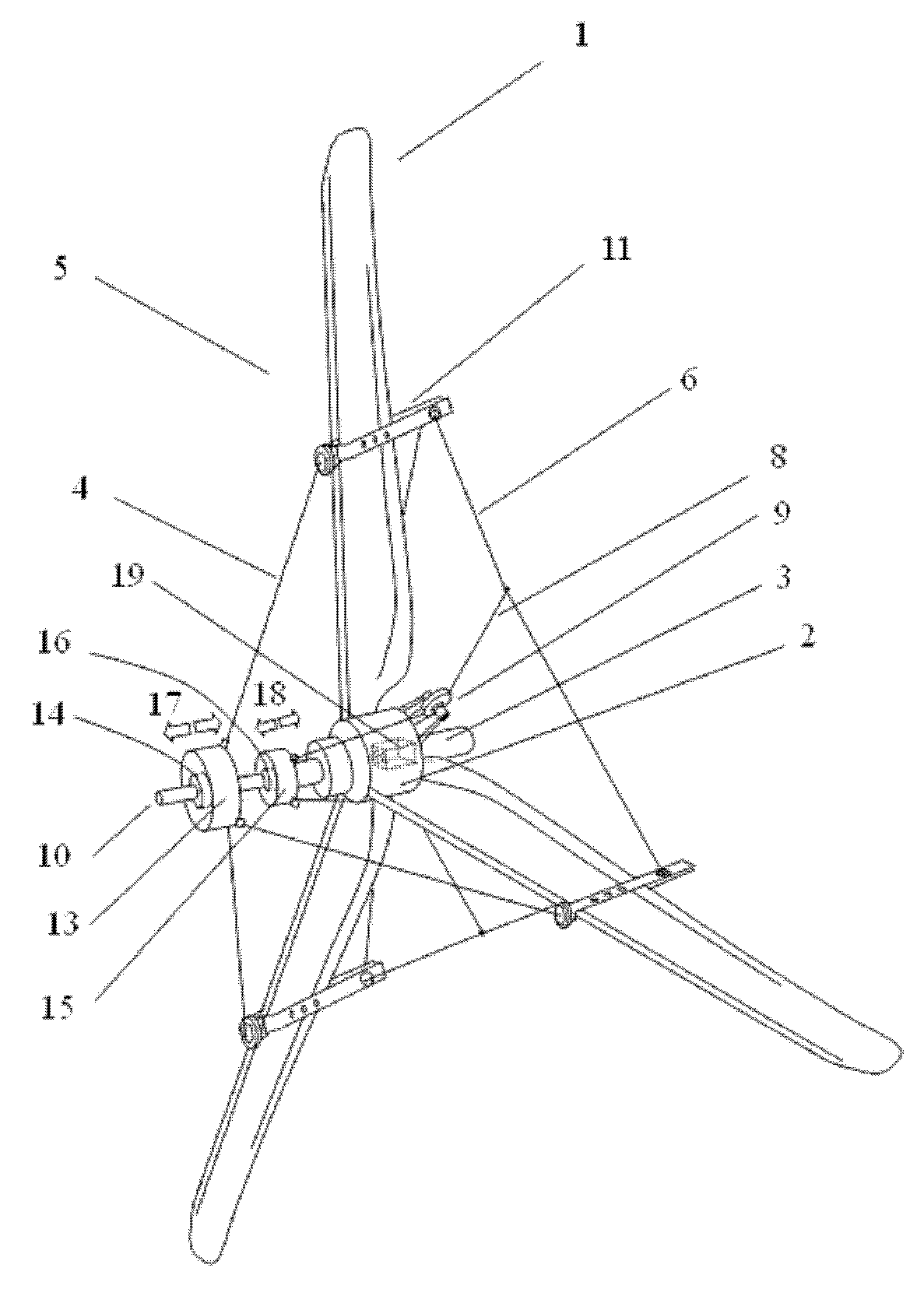 Inhaul cable device used for reinforcing stability of blades of large wind driven generator