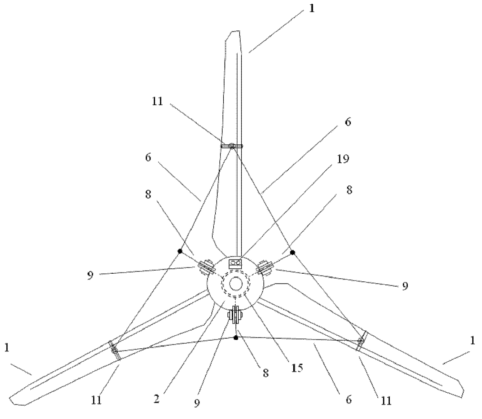 Inhaul cable device used for reinforcing stability of blades of large wind driven generator