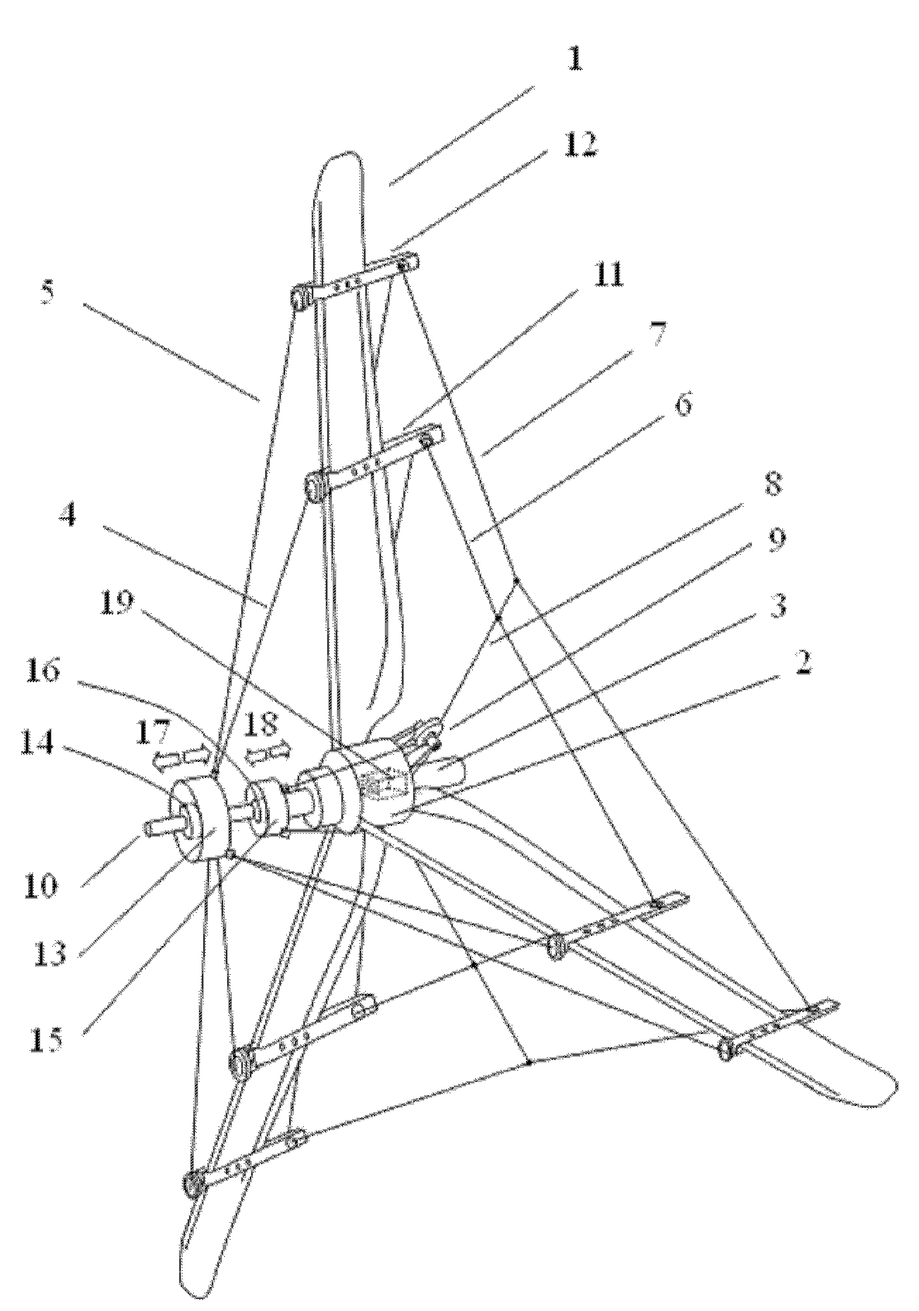 Inhaul cable device used for reinforcing stability of blades of large wind driven generator