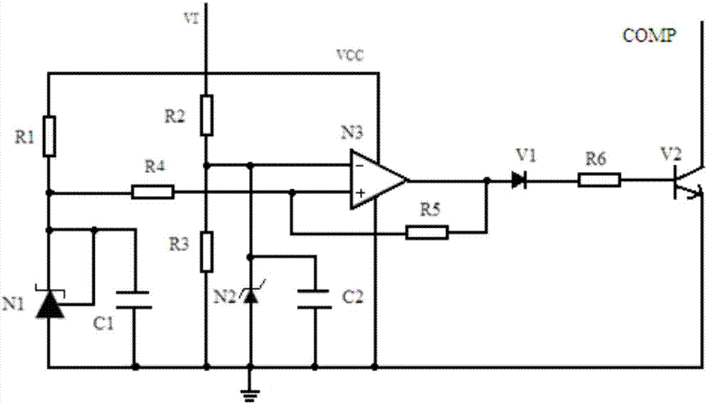 Power supply undervoltage protection circuit with hysteresis window wide range input