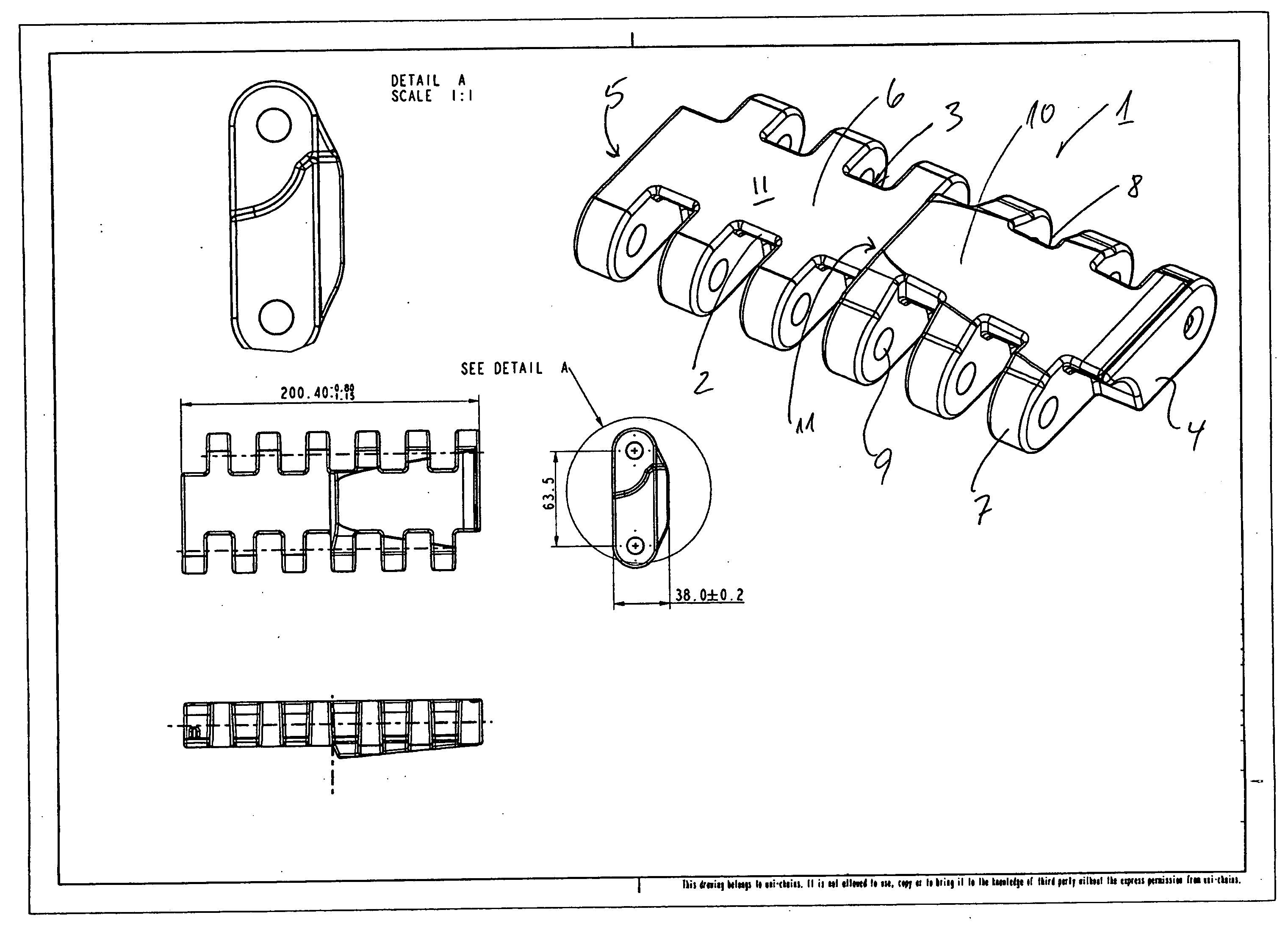 Belt link with half the surface inclined