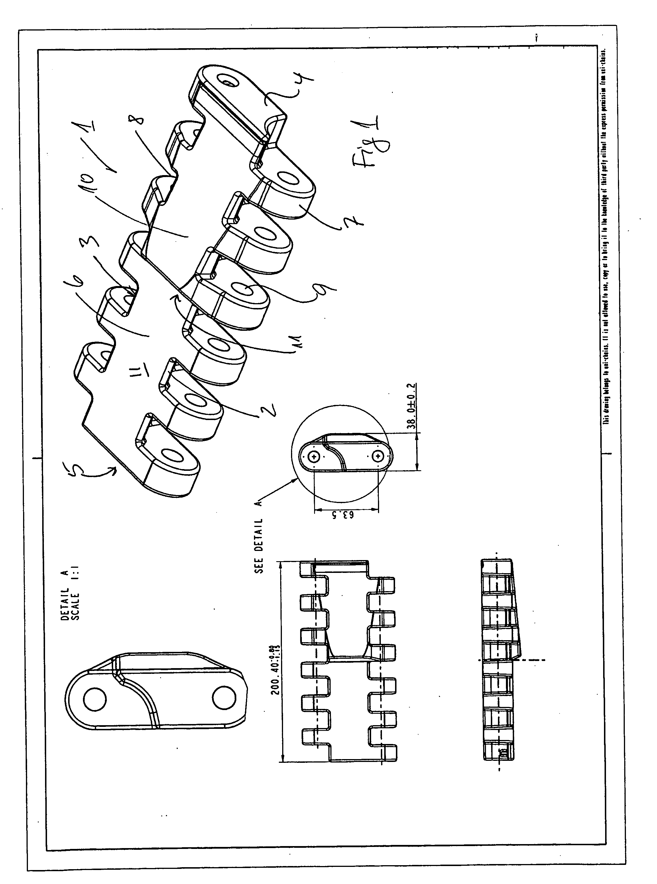 Belt link with half the surface inclined