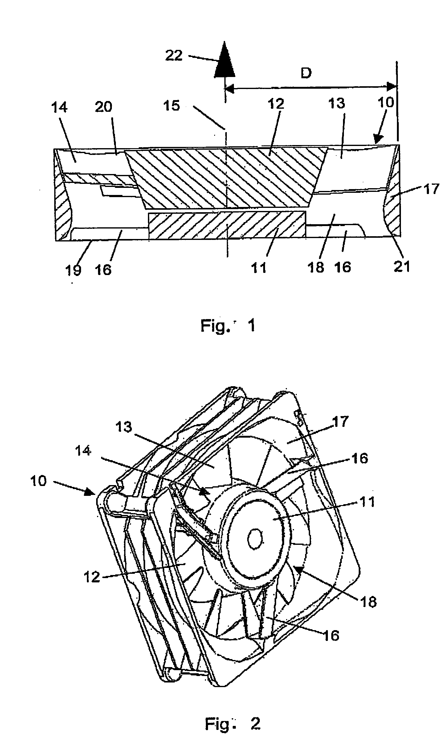 Compact diagonal fan