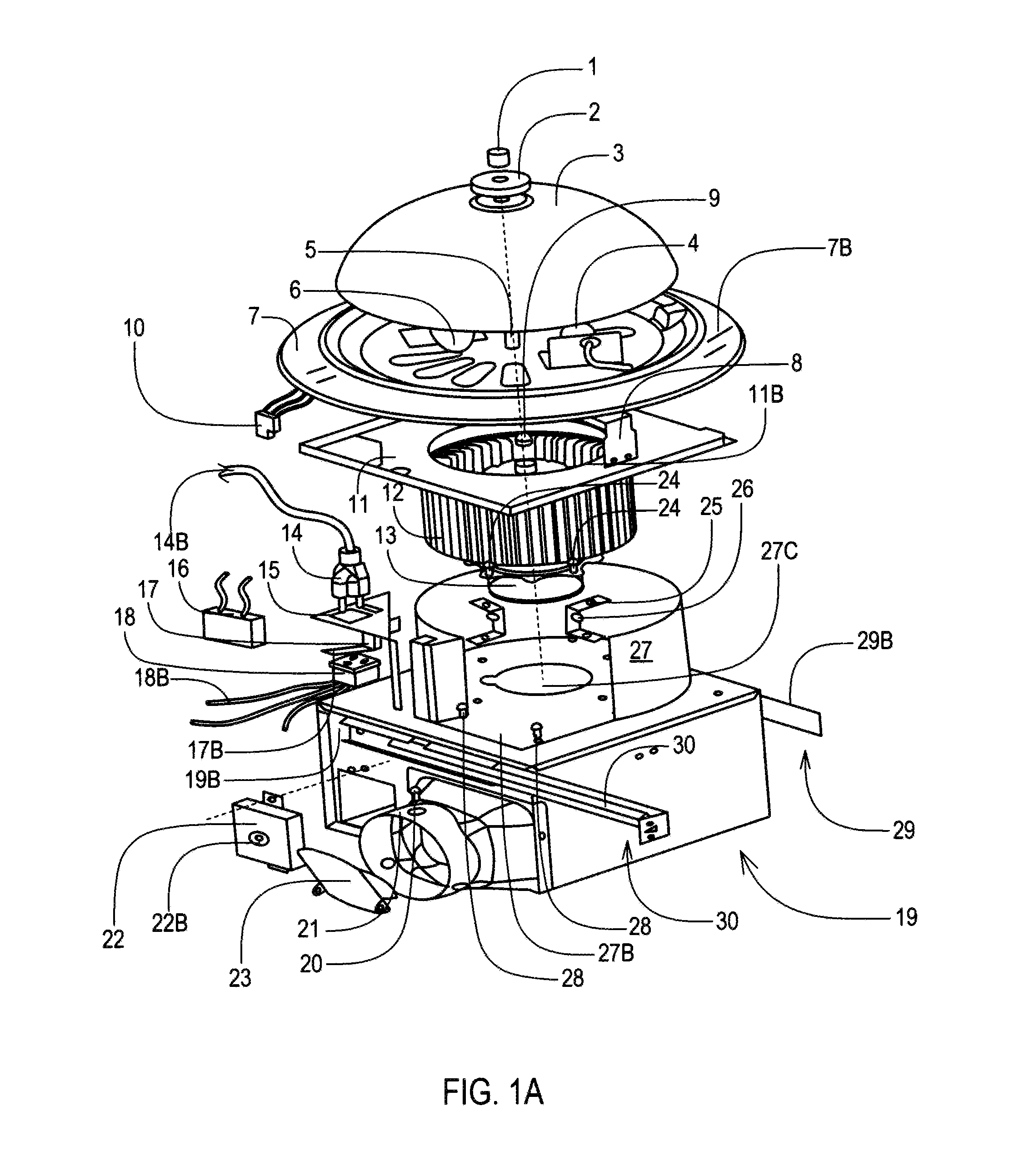 70 CFM bath ventilation fans with flush mount lights and motor beneath blower wheel