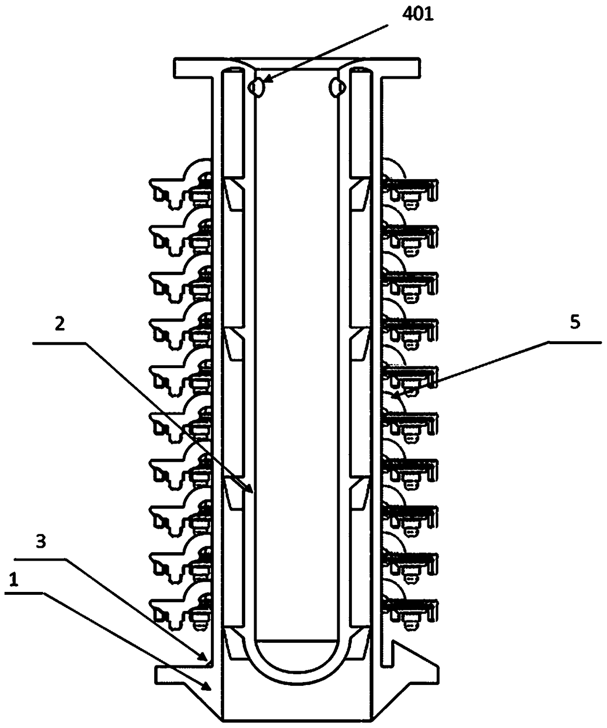 Double-layer hollow cylinder investment shell structure for vacuum suction casting process of high temperature resistant alloy