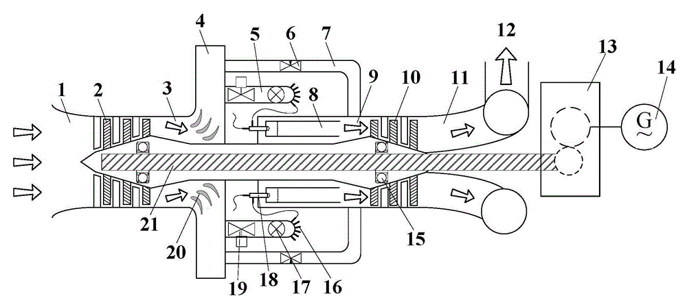 A rotating detonation gas turbine