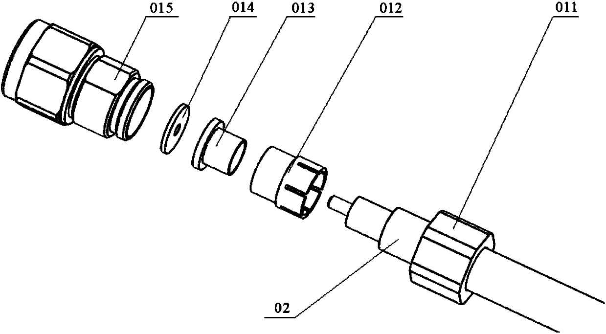 Arrangement knitting device for assembling radio frequency coaxial cable assembly