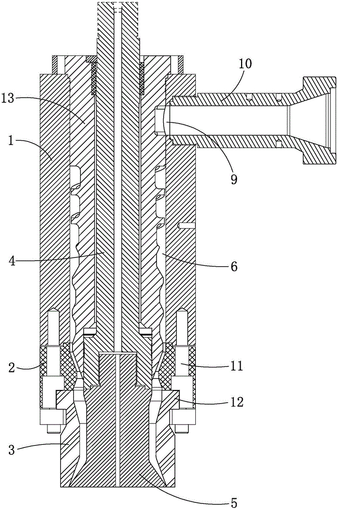 Side feeding spiral type continuous extrusion blow molding die head