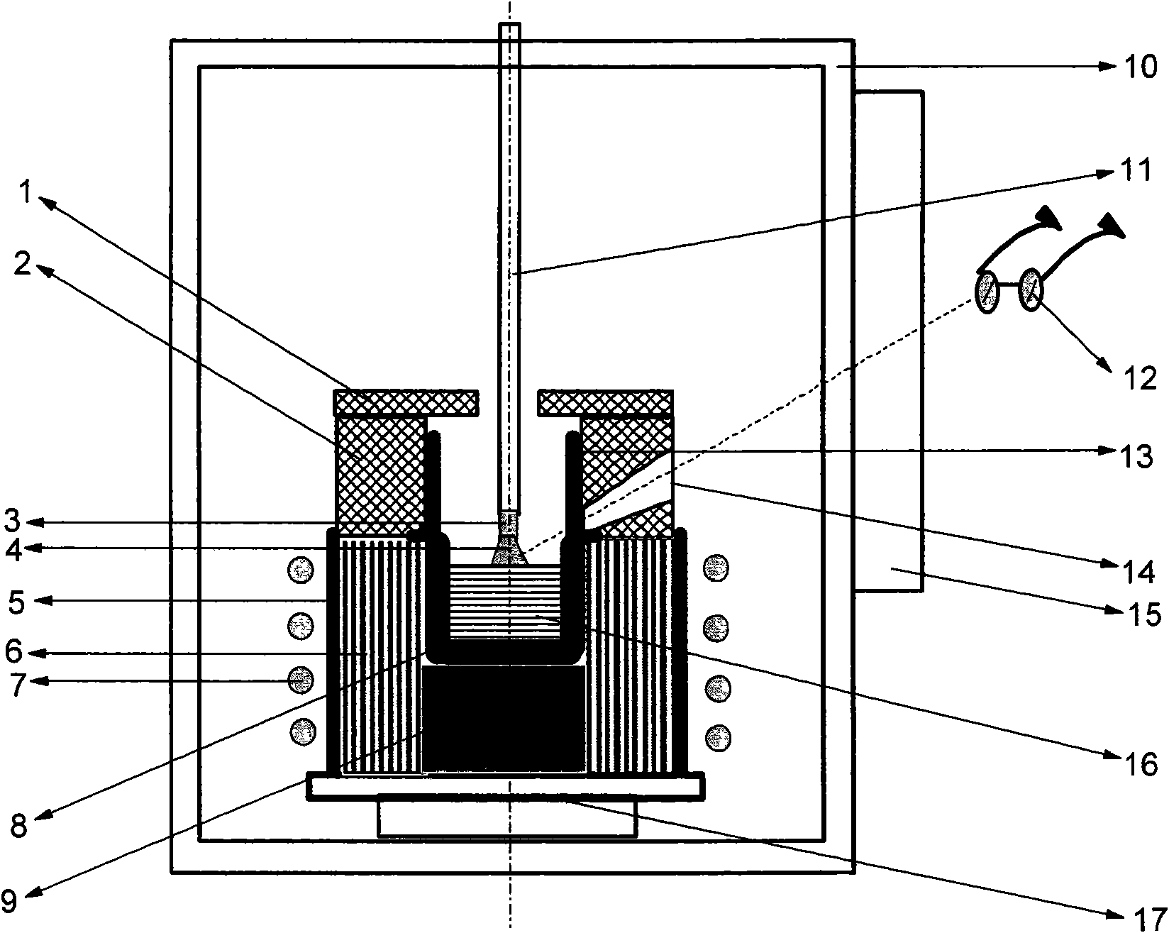 Method for lifting crystal growth by induction heating in reducing atmosphere