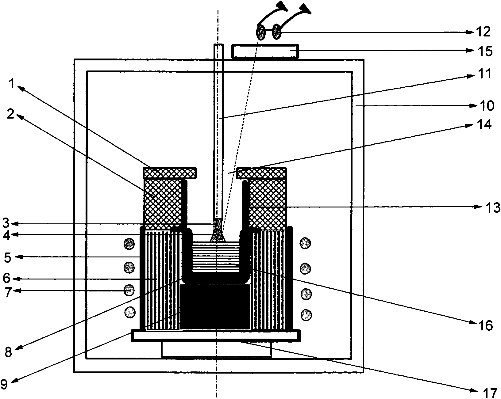 Method for lifting crystal growth by induction heating in reducing atmosphere