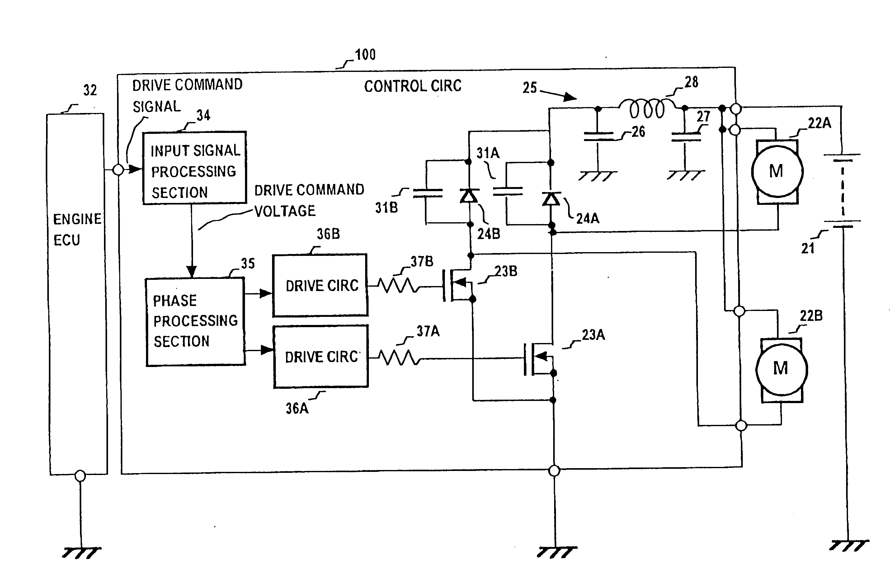 Drive apparatus for PWM control of two inductive loads with reduced generation of electrical noise