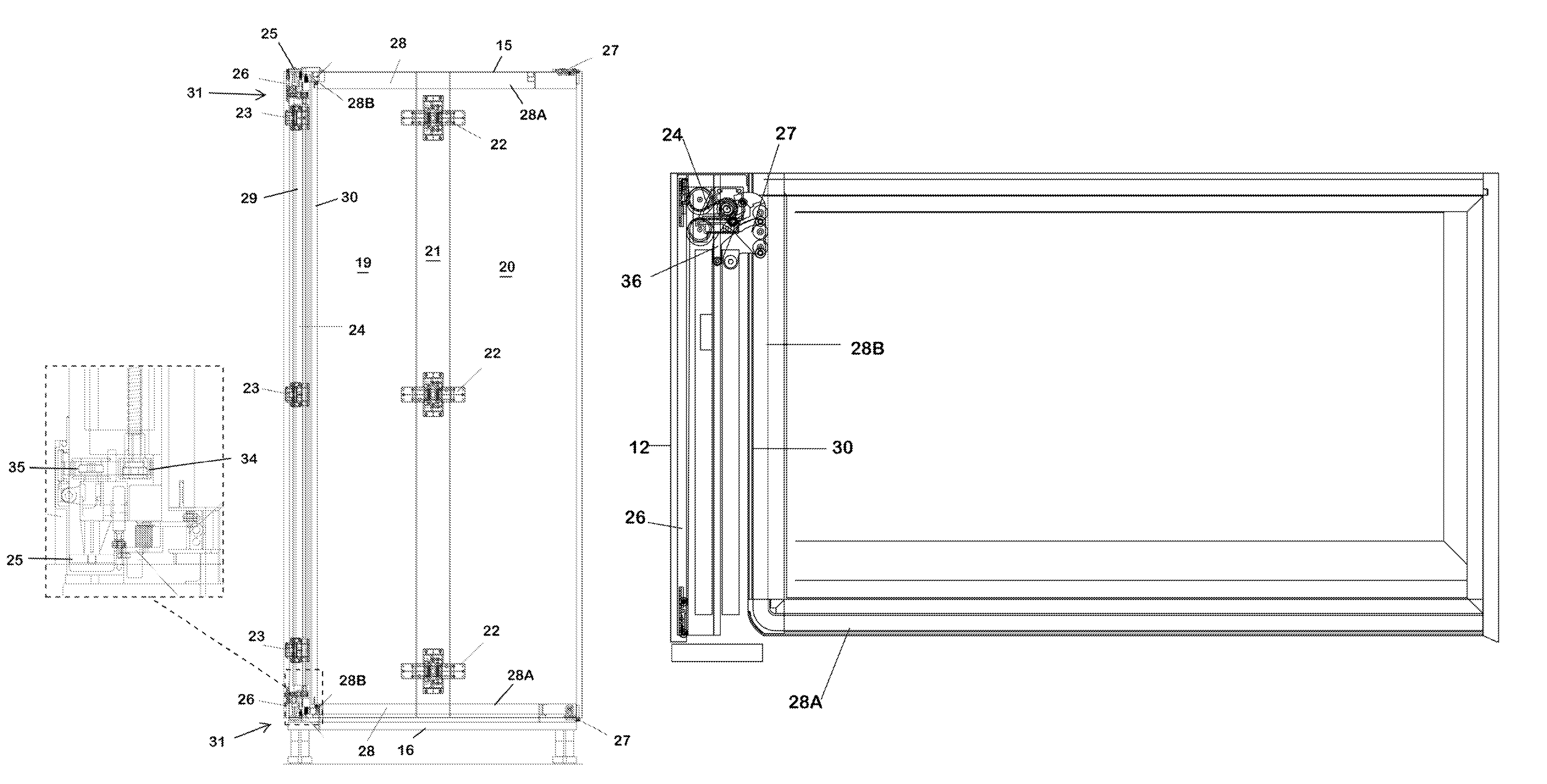 Cabinet or similar article of furniture with a sliding foldaway door