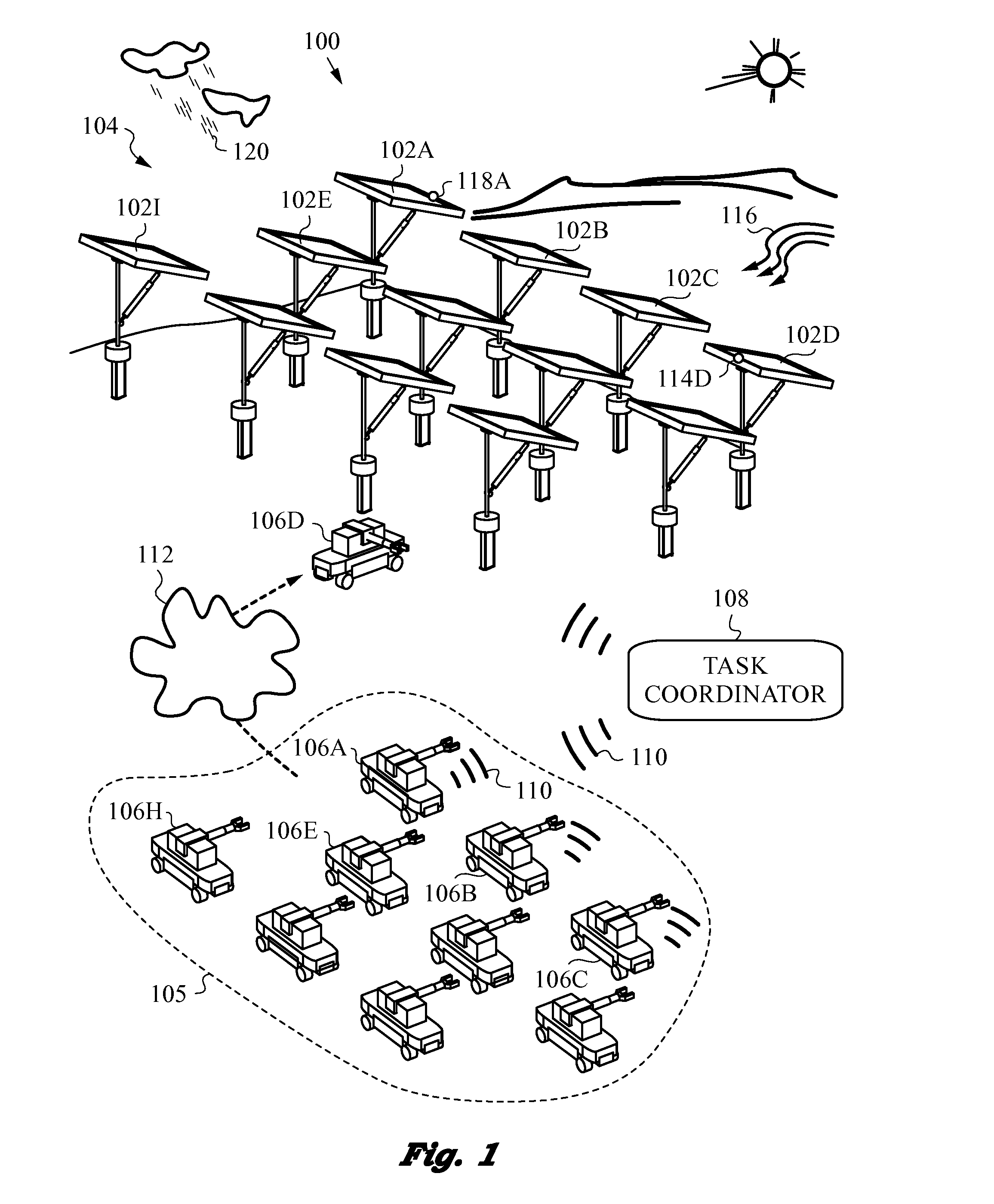 Solar tracking system employing multiple mobile robots