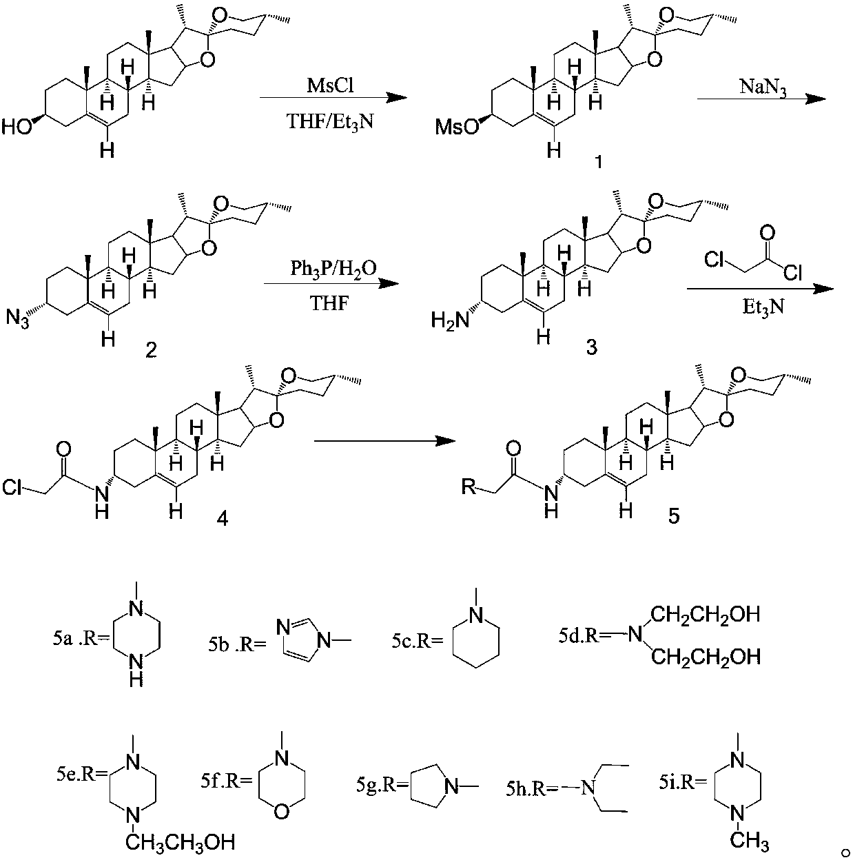 Diosgenin anti-tumor derivative and synthesizing method thereof